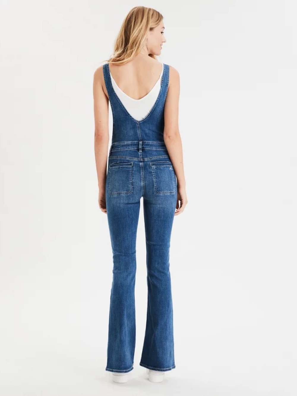American Eagle Outfitters Blue Denim Zip-Front Flared Overalls - Picture 2 of 9